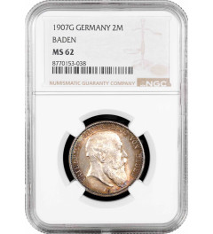 Baden 2 mark 1907 G, NGC MS62, "Grand Duke Frederick I (1856 - 1907)"