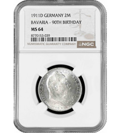 Bavaria 2 mark 1911 D, NGC MS64, "90th Anniv. - Birth of Prince Regent Luitpold"
