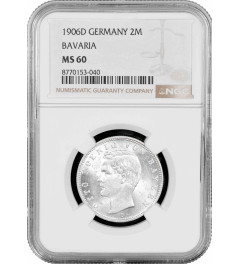 Bavaria 2 mark 1906 D, NGC MS60, "King Otto I (1886 - 1913)" silver coin