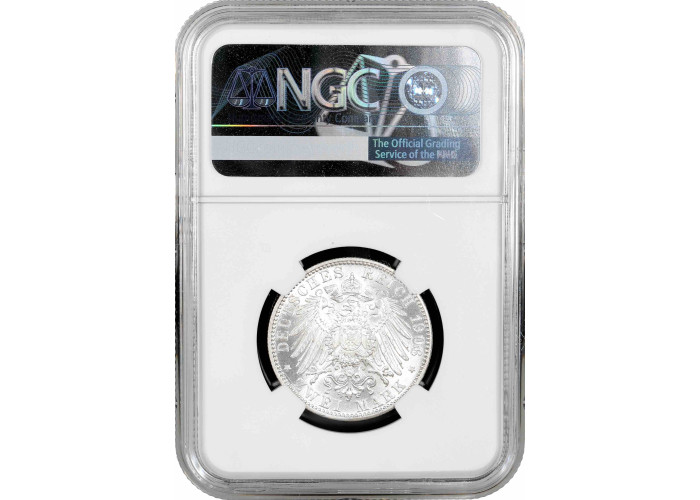 Bavaria 2 mark 1906 D, NGC MS60, "King Otto I (1886 - 1913)" silver coin