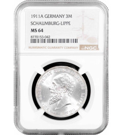 Schaumburg-Lippe 3 mark 1911 A, NGC MS64, "Prince Albrecht Georg (1893 - 1911)"