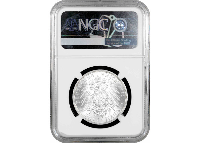 Schaumburg-Lippe 3 mark 1911 A, NGC MS64, "Prince Albrecht Georg (1893 - 1911)"