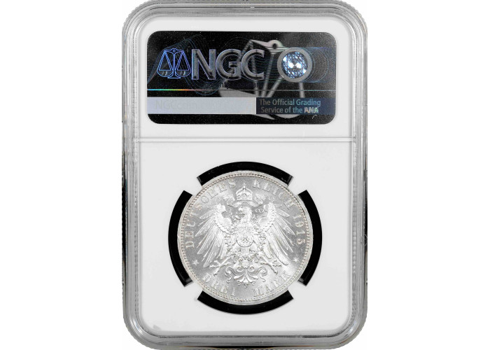 Brunswick-Wolfenbuttel 3 mark 1915, NGC MS63, "Ernst August Wedding & Accession"