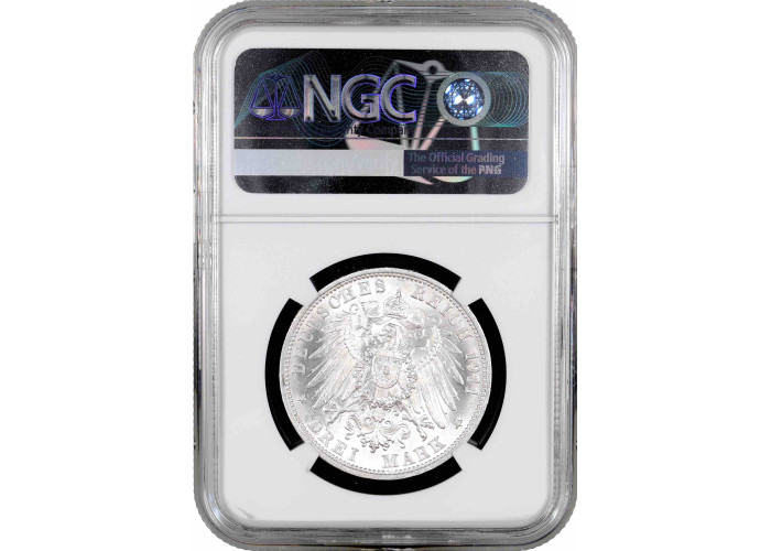 Wurttemberg 3 mark 1911 F, NGC MS63, "Silver Wedding of William II & Charlotte"