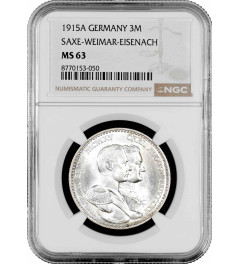 Saxe-Weimar-Eisenach 3 mark 1915 A, NGC MS63, "100th Anniversary - Grand Duke's"