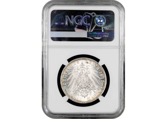Bavaria 3 mark 1911 D, NGC MS64, "90th Anniv. - Birth of Prince Regent Luitpold"