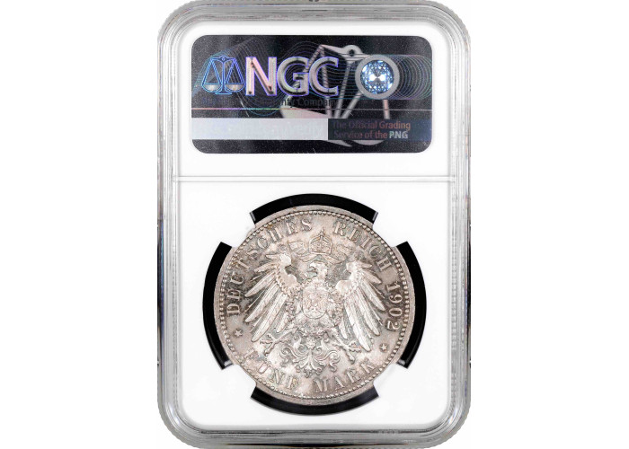 Baden 5 mark 1902, NGC MS64, "50th Anniversary - Reign of Friedrich I"