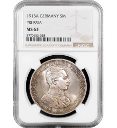 Prussia 5 mark 1913 A, NGC MS63, "King Wilhelm II (1888 - 1918)" silver coin