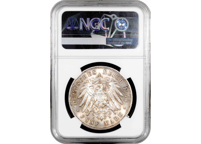Prussia 5 mark 1913 A, NGC MS63, "King Wilhelm II (1888 - 1918)" silver coin