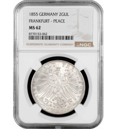 Frankfurt 2 gulden 1855, NGC MS62, "300th Anniversary - Religious Peace"