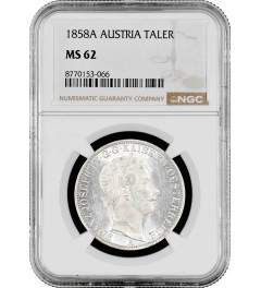 Austria 1 vereinsthaler 1858 A, NGC MS62, "Emperor Franz Joseph I (1848 - 1916)"