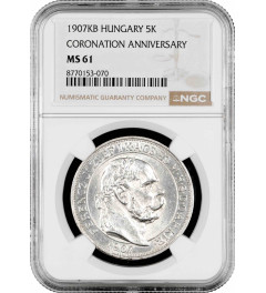 Hungary 5 korona 1907, NGC MS61, "40th Anniver. - Coronation of Franz Joseph I"