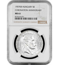 Hungary 5 korona 1907, NGC MS61, "40th Anniver. - Coronation of Franz Joseph I"