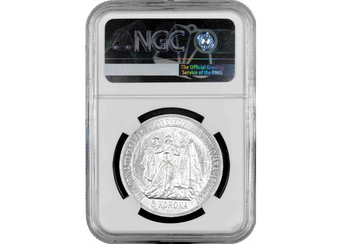 Hungary 5 korona 1907, NGC MS61, "40th Anniver. - Coronation of Franz Joseph I"
