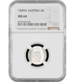 Austria 6 kreuzer 1849 A, NGC MS64, "Austrian Empire (1806 - 1857)" silver coin