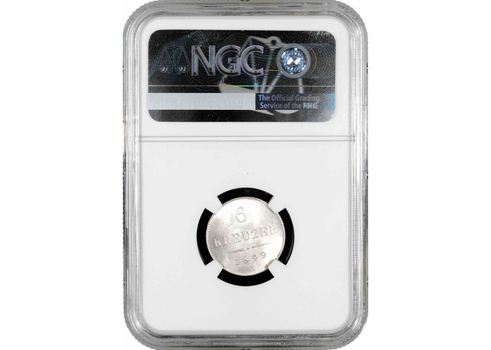 Austria 6 kreuzer 1849 A, NGC MS64, "Austrian Empire (1806 - 1857)" silver coin