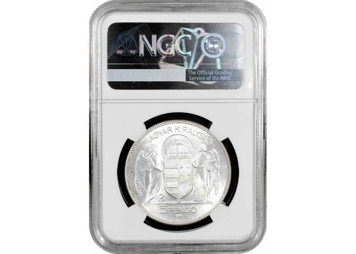 Hungary 5 pengo 1930 BP, NGC MS62, "Admiral Miklos Horthy" silver coin
