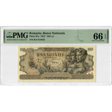Rumänien 100 Lei 1947, PMG 66 EPQ, „Banca Nationala“ Pick# 67a
