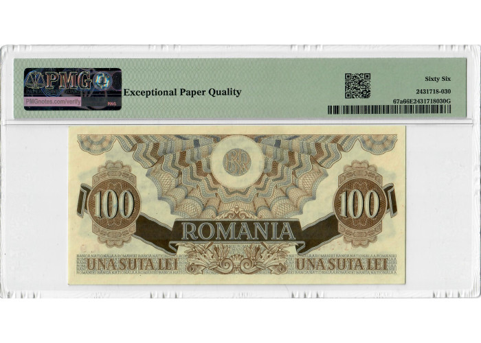 Romania 100 Lei 1947, PMG 66 EPQ, "Banca Nationala" Pick# 67a 