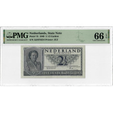 Netherlands 2 1/2 Gulden 1949, PMG 66 EPQ, "State Note" Pick# 73