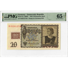 Germany 20 Mark 1948, PMG 65 EPQ, "Democratic Rep." Pick# 5a