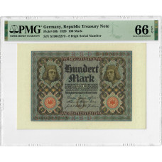 Germany 100 Mark 1920, PMG 66 EPQ, "Republic Treasury Note" Pick# 69b
