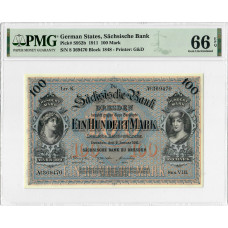 Germany States 100 Mark 1911, PMG 66 EPQ, "Sachsische Bank" Pick# S952b