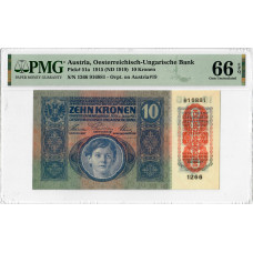 Österreich 10 Kronen 1919, PMG66 EPQ, „Oesterreichisch-Ungarische Bank“ Pick #51a