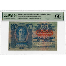 Österreich 20 Kronen 1913 (ND 1919), PMG 66 EPQ, „Oesterreichisch-Ungarische Bank“ Pick# 53a