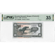 Руанда-Бурунді 10 франків 1960, PMG 35, "Banque d'Emission", Pick# 2