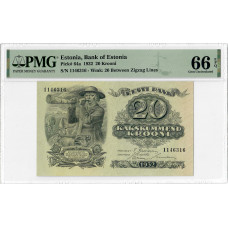 Естонія 20 крон 1932, PMG 66 EPQ, "Банк Естонії" Pick# 64a