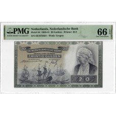 Netherlands 20 Gulden 1939-1941, PMG 66 EPQ, ''Netherlandsche Bank'' Pick# 54