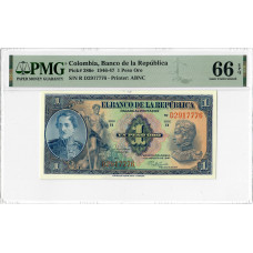 Colombia 1 Peso Oro 1946-47, PMG 66 EPQ, "Banco de la Republica" Pick# 380e