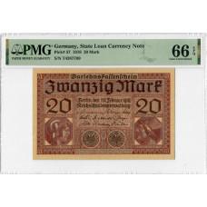 Germany 20 Mark 1918, PMG 66 EPQ, "State Loan Currency Note" Pick# 57