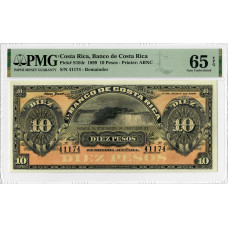 Коста-Ріка 10 песо 1899, PMG 65 EPQ, "Banco de Costa Rica" Pick# S164r