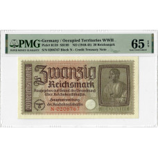 Німеччина 20 рейхсмарок 1940-45, PMG 65 EPQ, "Окуповані території Другої світової війни", Pick# R139