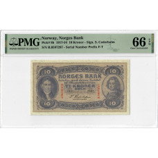 Norway 10 Kroner 1917-34, PMG 66 EPQ, "Norges Bank" Pick# 8b Top Pop