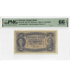 Norway 10 Kroner 1917-34, PMG 66 EPQ, "Norges Bank" Pick# 8b Top Pop