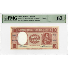 Chile 10 pesos 1 Condor 1947 - 1958, PMG 63 EPQ, "Banco de Central" Pick# 111