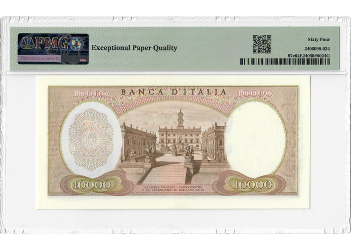 Italien 10000 Lire 1966, PMG 64 EPQ, „Banca d Italia“ Pick# 97c