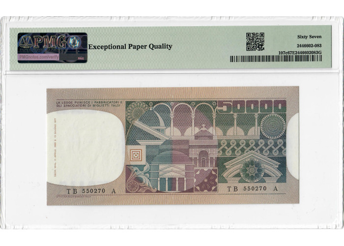 Italien 50000 Lire 1980, PMG 67 EPQ, „Banca d Italia“ Pick# 107c