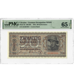 Ukraine 20 Karbowanez 1942, PMG 65 EPQ, „Deutsche Besatzung WWII“ Pick# 53