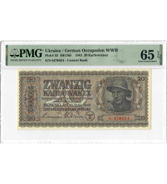 Ukraine 20 Karbowanez 1942, PMG 65 EPQ, „Deutsche Besatzung WWII“ Pick# 53