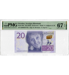 Sweden 20 Kronor ND (2025), PMG 67 EPQ, "Sveriges Riksbank" Pick# 69c
