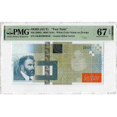 Австрія "Тестова нота" 2000 одиниць ND (2004), PMG 67 EPQ, "Густав Клімт - Біле ім'я" Тип 2