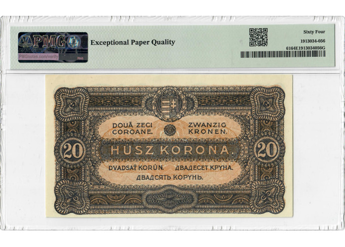 Ungarn 20. Korona 1920, PMG 64 EPQ, „Finanzministerium“ Pick# 61