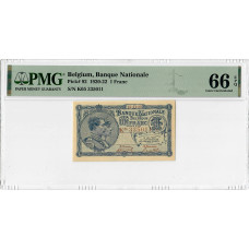 Belgien 1 Franc 1920-22, PMG 66 EPQ, "Banque Nationale" Pick# 92