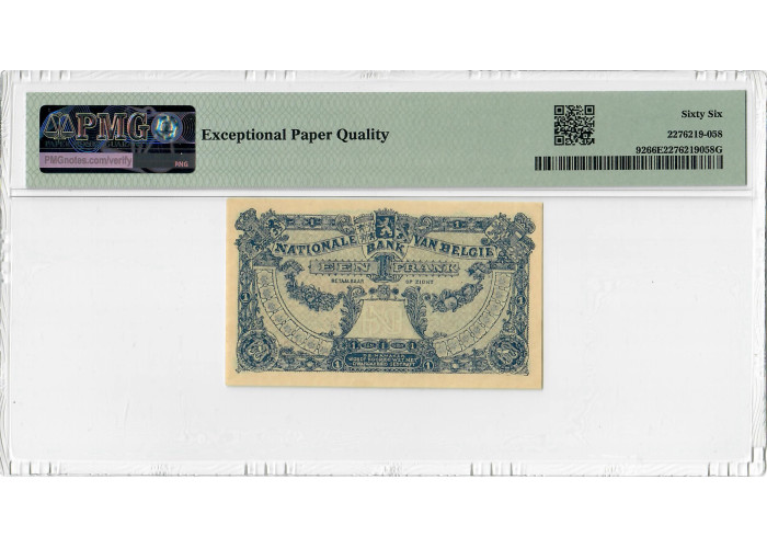 Belgien 1 Franc 1920-22, PMG 66 EPQ, "Banque Nationale" Pick# 92