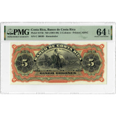 Costa Rica 5 Colones ND (1901-08), PMG 64 EPQ, „Banco de Costa Rica“ Pick# S173r