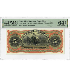 Costa Rica 5 Colones ND (1901-08), PMG 64 EPQ, „Banco de Costa Rica“ Pick# S173r